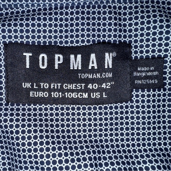 Topman Men’s Slim Fit Button-Up Shirt | Dark Navy Micro-Dot | Size Large - Picture 3 of 11